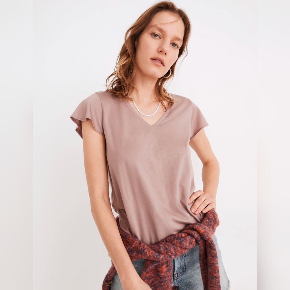 Madewell Crawford Flutter Sleeve Tee Size XXL Vintage Petal Pink/Mauve NWT - Picture 2 of 13